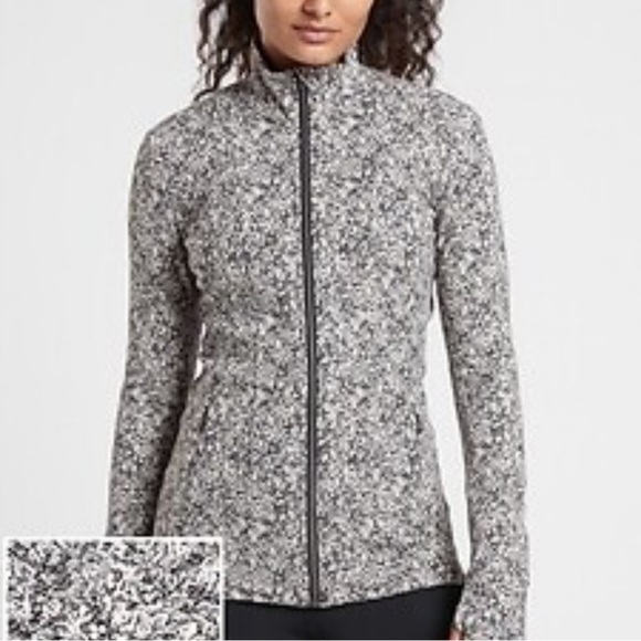 Athleta Shanti Salutation Textured Jacket Black White - Picture 2 of 8
